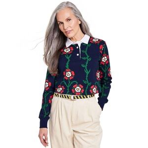 Rose Preppy Floral Cropped Long Sleeve Polo x Rowing Blazers